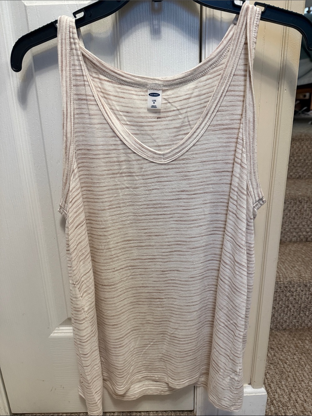 Old Navy Light Pink Striped V-Neck Tank